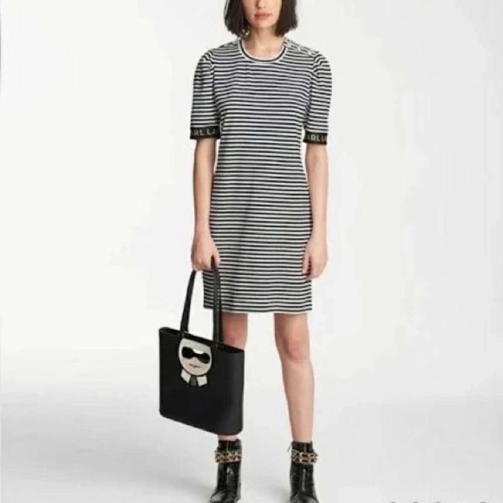 Karl Lagerfeld Striped Mini Dress in Black and White
